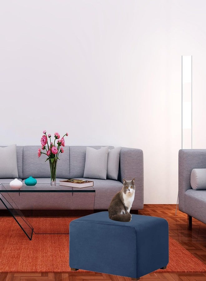 HFCNMY غطاء عثماني مستطيل من HFCNMY، أغطية مخملية مطاطية مستطيلة سميكة، غطاء عثماني ناعم للقدمين مع قاعدة مطاطية، أزرق متوسط (ASMFDT20230725-22) - Image 2